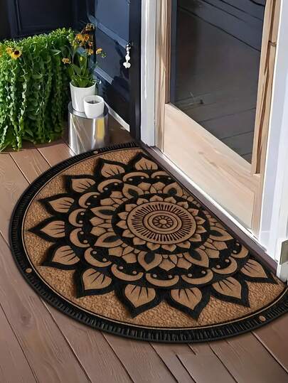 1pc Geometric Sunflower Pattern Crystal Velvet Doormat, Easy To Clean Machine Washable, Suitable For Entryway, Bedroom, Bathroom, Kitchen, Dining Room, Applicable For All Seasons Including Christmas, Halloween, Valentine's Day, Autumn/Winter New Arrival Great Gift