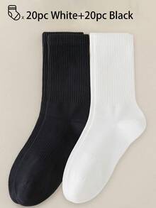 40 piezas/30 piezas/24 piezas Calcetines deportivos cómodos unisex, calcetines largos para hombres, adecuados para deportes y entrenamiento, calcetines largos para mujeres, uso casual y de negocios, antibacterianos, suaves, negros y blancos, resistentes al olor, transpirables, suaves y ligeros, adecuados para otoño/invierno, 20 piezas/10 piezas/8 piezas/6 piezas/4 piezas/2 piezas, otoño