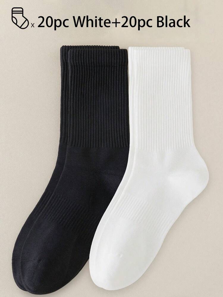 40pcs/30pcs/24pcs Unisex Comfortable Sports Crew Socks, Men's Long Socks For Sports And Training, Women's Long Socks For Casual And Business Wear, Antibacterial, Soft, Black And White, Odor-Resistant, Moisture-Wicking, Lightweight And Comfortable, Suitable For Autumn/Winter, 20pcs/10pcs/8pcs/6pcs/4pcs/2pcs Pack, Autumn - Multicolor - View 13