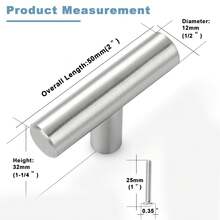 10 件橱柜把手拉丝镍橱柜把手，不锈钢单孔厨柜把手银色橱柜拉手，适用于厨柜和梳妆台，2 英寸总长度抽屉把手
