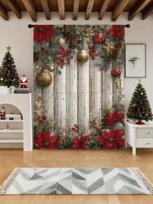 1pc Christmas Ball & Element Pattern Premium Decorative Curtain Rod Pocket Sheer Curtain, All Season Use For Outdoor, Gazebo, Bedroom, Kitchen, Office, Study, Living Room - Semi-Sheer (100g Fabric Weight) Home Decor Christmas Decorations Room Decor Christmas Decorations Home