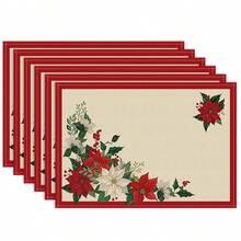 1/4/6 buc Covorașe de Crăciun, Covorașe cu imprimeu floral și plante în carouri, Covorașe de masă decorative antiderapante și termoizolante, Covorașe de masă pentru decorațiuni de petreceri, restaurante, bucătărie, Covorașe rafinate pentru cadouri de Crăciun