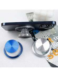 1pc Electroplated CD Pattern Magnetic Air Cushion Phone Holder, CD Pattern Magnetic Transparent Air Cushion Phone Holder, Round CD Pattern Magnetic Transparent Air Cushion Phone Holder, Expandable Air Cushion Slouchy Phone Holder - Multicolor - View 5