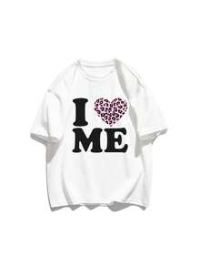 Heart Print Short Sleeve T-Shirt, Casual Loose Versatile Fashion Top, New Summer Collection White - White - View 9