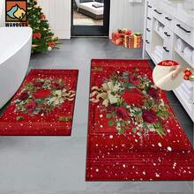 1pc Christmas Rose Pattern Bathroom Anti-Slip Mat, Made Of Artificial Cashmere With Plush Decoration, Is Suitable For Bathrooms, Doorways, Kitchens And Other Occasions. It Can Be Machine Washed, Is A Holiday Decoration And Can Be Given As A Gift