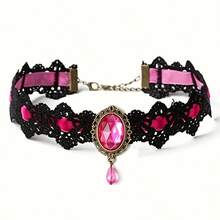 1pc Gothic Lace Choker Necklace With Rhinestone, Adjustable Clavicle Jewelry, Women'S Fashion Collar, Gift For Parties, Halloween, All-Season Accessory - 1PC 隨機顏色 - 查看 5