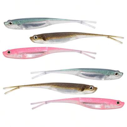 Dr.Fish 5/6pcs Fishing Soft Recall Plastic Salt Water Fork Tail Drop Shot Silicone Soft Bait Worm Spill Trout Lucky Walleye Weedless
