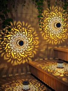 Solar Mandala Wall Lamp, Suitable For Holiday Parties, Projection Floral Lampshades For Thanksgiving, Christmas Party Atmosphere, Seasonal Garden Decoration, Landscape, Yard, Lawn, Deck, Path, Holiday Gifts. - màu ấm - Xem 8