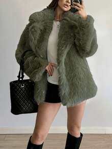 Long Sleeve Furry Green Faux Fur Coat For Women,Open Front Lapel Solid Color Fluffy Jacket,Loose Cropped Casual Fur Top,Elegant Chic Outwear,Fall Winter Clothes For Women Halloween Christmas For Going Out Outfits - Mint Green - View 4
