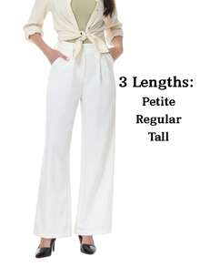 Women's Petite/Regular/Tall 3 Lengths Wrinkle-Free Flowy Office Dress Pants Slacks Breathable Workout Casual Wide Leg Stretchy High Waist Business Trousers - trắng - Xem 2