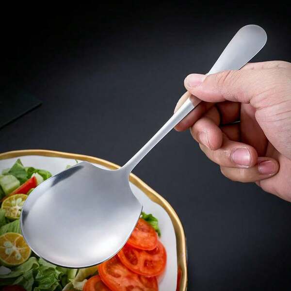 1 pieza Cuchara redonda de acero inoxidable durable, cuchara para ensalada, cuchara de servir para bufé, adecuada para hotel, restaurante, cafetería, utensilios de cocina