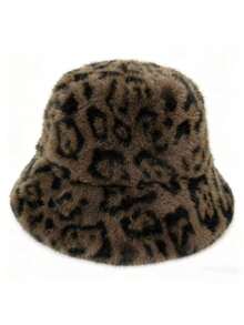 Women's Fashionable Leopard Print Warm Bucket Hat, Versatile For Autumn/Winter