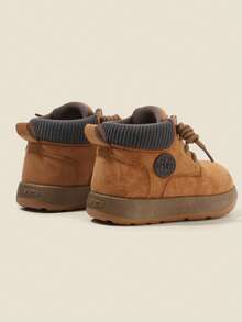 1 Pair Kids Unisex PU Criss-Cross Lace-Up Round Toe Thick Sole Flat Heel Cute Ankle Boots, Versatile Retro Casual Shoes Suitable For All Seasons - Yellow - View 5