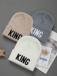 1/2/3件装字母刺绣时尚优质防风针织帽，男女通用嘻哈风弹力帽 - 彩色 - 查看 13