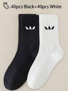 40pcs/30pcs/24pcs Unisex Comfortable Sports Socks, Men's Long Socks For Sports And Training, Women's Long Socks For Casual And Business Wear, Antibacterial, Soft, Black And White, Odor-Resistant, Moisture-Wicking, Lightweight And Comfortable, Suitable For Autumn/Winter, 20pcs/10pcs/8pcs/6pcs/4pcs/2pcs Set, Autumn