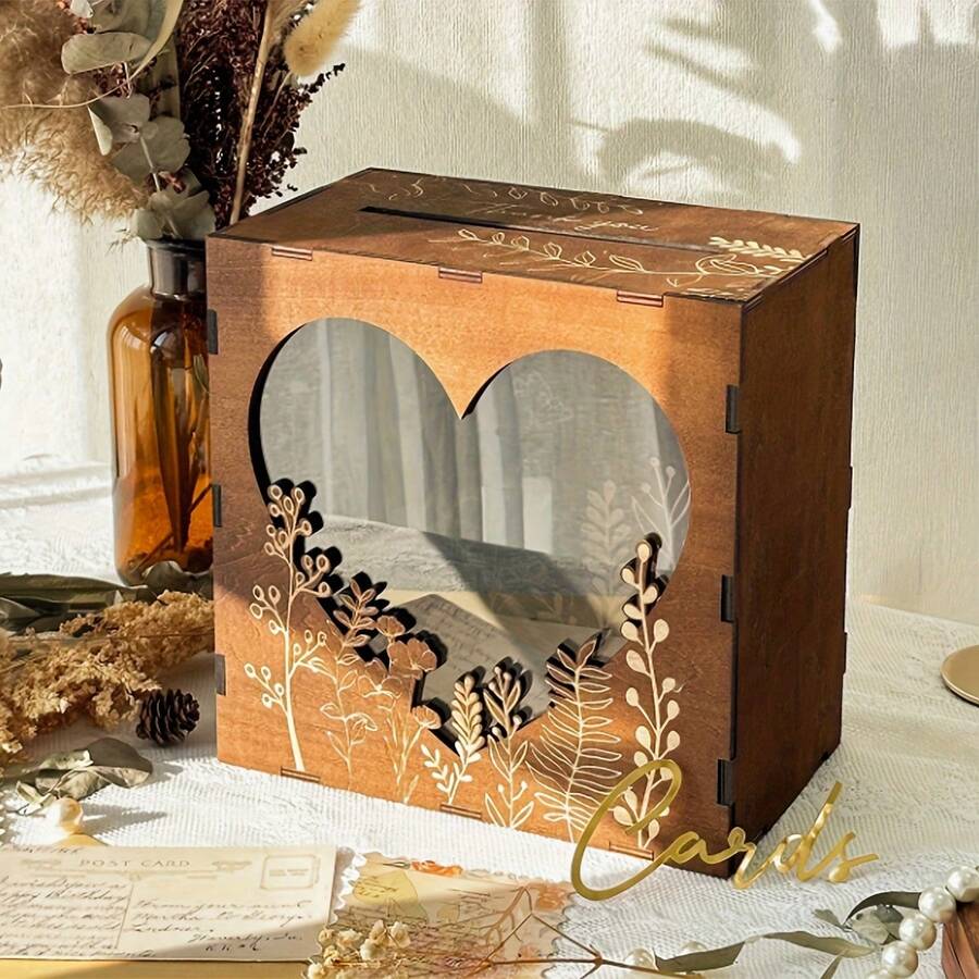 1set Wedding Card Box For Party, Wooden Wedding Card Boxes For Reception, Rustic Wedding Box For Cards And Money, Envelope Money Box Gift Card Box For Wedding Decor Graduation Shower Birthday