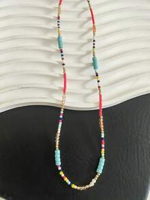 1 pieza Collar de cuentas colorido de dopamina, collar gargantilla bohemio hecho a mano de cuentas de semilla, collar gargantilla versátil para niñas (color de cuentas aleatorio)