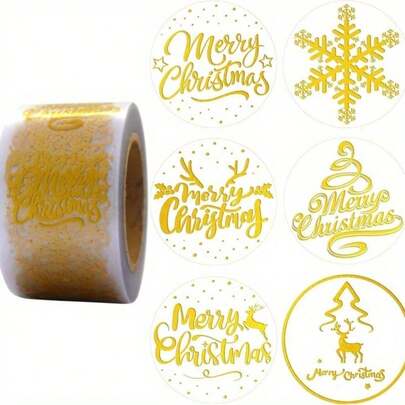 500 Hot Stamping Transparent Christmas Holiday Stickers, Gift Packaging, Sealing Decoration, Envelope Card Sealing Technology Decoration, Christmas Gifts