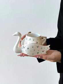 1 件陶瓷创意镀金天鹅咖啡杯碟套装，适用于家庭厨房、餐厅、客厅、户外、婚礼、派对、礼物、生日、圣诞节、纪念品 - 彩色 - 查看 7