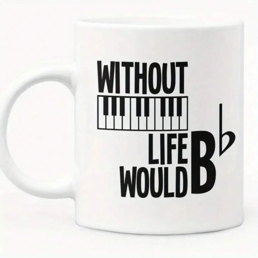 1pc, Funny Music Themed Mug White Ceramic Coffee Mug Piano Player Or Teacher Cute And Interesting Ceramic Cup, Suitable Giving To Those Who Love Piano 11oz - 11oz - View 1