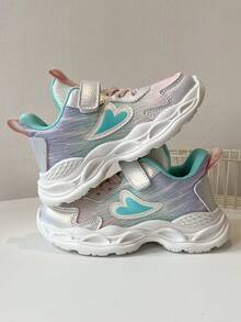 1 Pair Comfortable Soft Casual Lightweight Hook & Loop Cute Heart Breathable Woven Band Children Sports Shoes, Suitable For Various Festivals And All Seasons