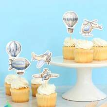 D35PCS Airplane Cupcake Toppers Hot Air Balloon Helicopter Travel Themed Party Decorations Baby Shower Boys Girls Birthday Party Cake Decorations Supplies10 - As Pic - View 3