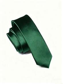 1pc Narrow 5cm Solid Color Necktie, Faux Silk Tie Accessory For Men - Dark Green - View 1