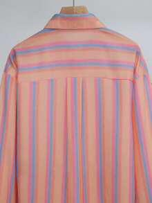 优雅女士商务休闲女装，彩虹条纹印花修身女式衬衫