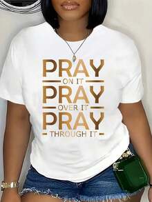 Rovax Women's Simple Graphic Print Short Sleeve Round Neck Tee Graphic Tees Women Tops - 白色 - 查看 7