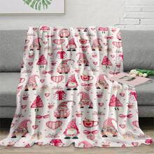 1PC Perfect Pink Christmas Gnome Themed Flannel Blanket, Machine Washable, Soft And Comfortable, Lightweight Wool Blanket, Home Decoration, Suitable For All Seasons, Friend Gift, Suitable For Sofas, Beds, Cars, Offices, Camping, Travel, Outdoor, Suitable For Giving To Family And Friends. The Perfect Holiday Gift For Sons, Daughters,