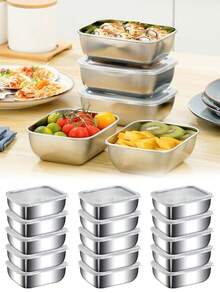 Stainless Steel Food Storage Container, Food Organizer Box With Lid, Suitable For Outdoor Picnic, Meal Prep, Refrigerator Storage And Kitchen Organization - Multicolor - View 2