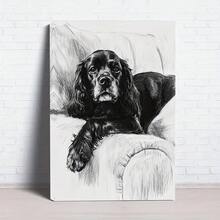 1pc, Realistic Black Cocker Spaniel Dog Canvas Wall Art Print - Elegant Pet Portrait For Living Room, Bedroom, Office Home Decor - Sketch Style Animal Artwork - 彩色 - 查看 3