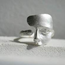 1 Textured Open-Face Mask Ring - Adjustable Custom Mask Ring With Matte Finish Design Jewelry - Silver - View 6