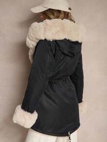 Parka Jacket With Hood And Detachable Fur Trims - Navy Blue - View 4