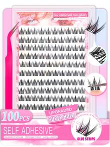 120/100 件自粘式独立睫毛簇、漫画睫毛和自然假睫毛 C 卷曲 DIY 可重复使用睫毛、自然、纤细、防水、交叉、猫眼、娃娃风格、10-12 毫米长度、带睫毛镊子、适合初学者、带有预装胶条，方便使用 - 黑色 - 查看 9