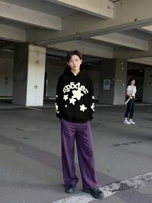 Men's Star Print Sp5der Hoodie Y2k Hip Hop Casual  Hooded Hoodie - màu đen - Xem 2