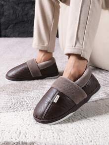 Pmoiste 男士家居拖鞋 保暖舒适 绒面记忆棉室内鞋 冬季防滑柔软男士拖鞋 偏小两码 - 咖啡棕 - 查看 5