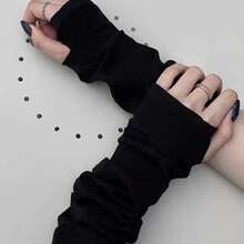Women Solid Color Sun Block Fingerless Wrist Length Driving GlovesCold Gloves - Black - View 4