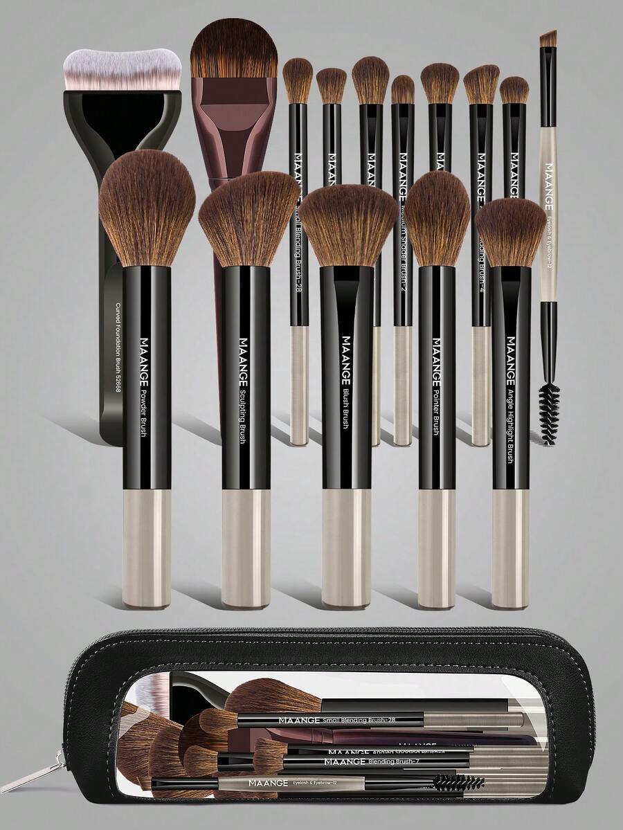 MAANGE 13/16/17/18/21件套化妆刷套装，包含14支化妆刷+1个化妆包+2个化妆海绵，内含粉底刷、腮红刷、散粉刷、眼影刷、睫毛膏刷、眉刷、唇刷、高光刷、遮瑕刷。化妆刷套装，旅行化妆刷套装，送给女性和女孩的礼物。化妆刷套装，化妆刷套装，化妆刷套装，全套化妆刷，化妆刷套装，全套化妆工具，化妆刷套装，化妆刷套装，化妆刷礼盒套装