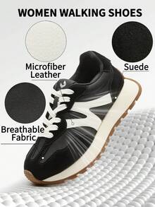 somiliss Women's Fashion Casual Sports Shoes, Suede Leather, Comfortable Thick Sole, Outdoor Walking Shoes, Suitable For Daily Commute, Black - Black - View 4