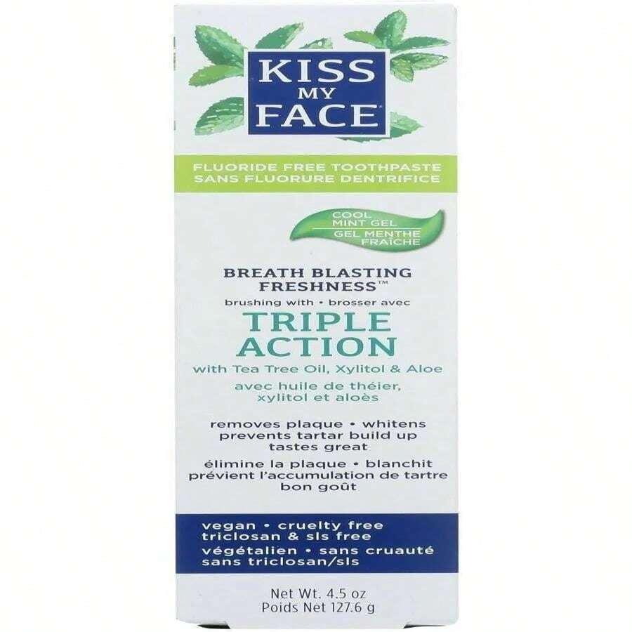 Kiss My Face Super White Cool Mint Gel Toothpaste, SLS And Fluoride Free, Removes Plaque And Prevents Tartar, With Added Tea Tree Oil, Aloe And Iceland Moss, 45 Oz - ColorE - 查看 1