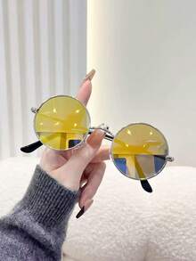 1 件复古时尚椭圆形小框男女通用太阳镜，赏心悦目 - 彩色 - 查看 3