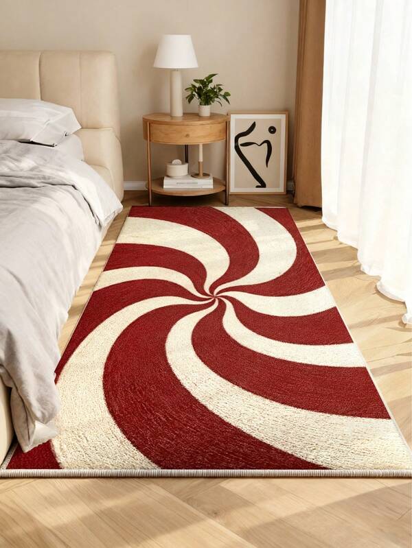1 szt. Dekoracyjny dywan z czerwono-białym wzorem wirowym, dekoracja świąteczna, dywanik świąteczny, prezent świąteczny, dekoracja sypialni, mały dywanik, dywan, dekoracja domu, dywanik do salonu, mały dywanik do salonu, dywanik do sypialni, dekoracja salonu, dywan zewnętrzny, zmywalny pluszowy dywanik, gruby dywanik, puszysty dywanik, dywan jesienno-zimowy