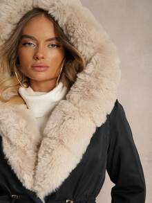 Parka Jacket With Hood And Detachable Fur Trims - Navy Blue - View 5