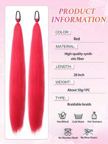 1件/2件装红色万圣节马尾假发，带拳击辫DIY马尾，弹性发圈，合成纤维扭辫马尾接发，万圣节假发 - 紅色 - 查看 3