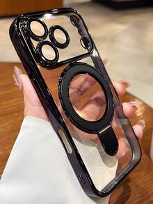 奢华电镀闪粉透明手机壳，适用于 17 Pro Max、17 Pro、17、16 Pro Max、16 Pro、16、16、15 Pro Max、15 Pro Max、15 Pro、15 Pro Max、14 Pro、13 Pro Max、12 Pro Max、11，时尚摄像头保护透明电镀后盖 - 透明黑 - 查看 3