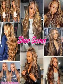 4/27 Highlight Ombre Blonde Brazilian Remy Body Wave Glueless Wigs Human Hair For Women 250 Density 13x6 HD Transparent Deep Curly Lace Front Wig Human Hair No Shedding With Baby Hair Put On And Go For Beginners - Bắt nguồn từ & Ombre - Xem 9