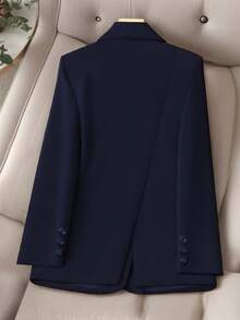 HOMEYEE Áo khoác nữ cổ ve dài tay có túi cổ điển thanh lịch thường ngày đi nghỉ chuyên nghiệp OL cỡ lớn, thích hợp cho mùa xuân, thu, đông - Màu xanh hải quân - Xem 2