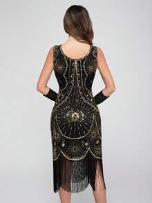 فستان مرصع بالترتر طراز 1920 أوروبي وأمريكي، فستان كرة فاخر مزين بالخرز والشراريب، فستان عبر الحدود