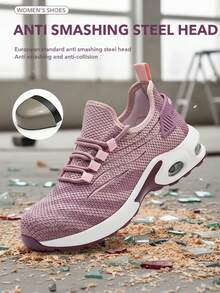 Sapatos de trabalho femininos, resistentes a impactos e perfurações, confortáveis para todas as estações, sapatos de proteção para mulheres, adequados para construção, indústria, armazém e caminhadas, sapatos funcionais femininos. - Rosa - Ver 7